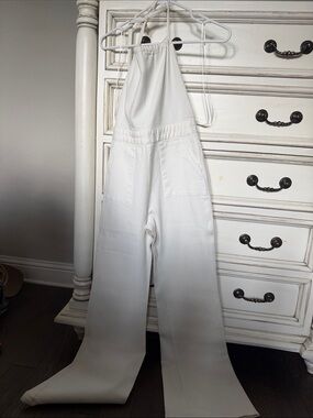 Blue Blush White Denim Flare Jumpsuit